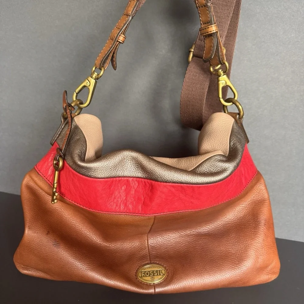 Fossil Explorer X-Large Foldover Crossbody Tote Brown Multicolor -